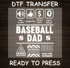 Baseball Dad DTF Transfer – Ready to Press A1933