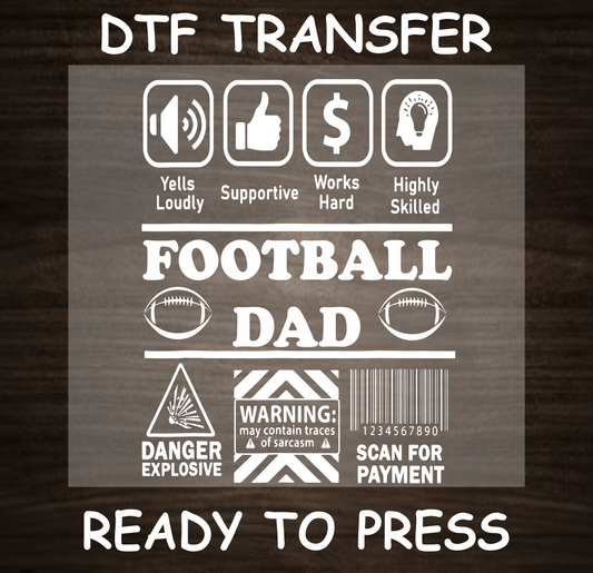 DTF Transfer Football Dad Design with Icons, Ready to Press