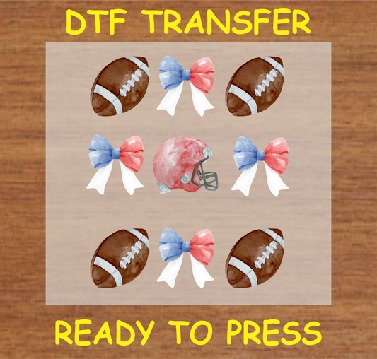 DTF Transfer Football Bows & Helmet, Ready to Press