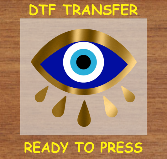 DTF Transfer Evil Eye Design with Gold Accents, Ready to Press