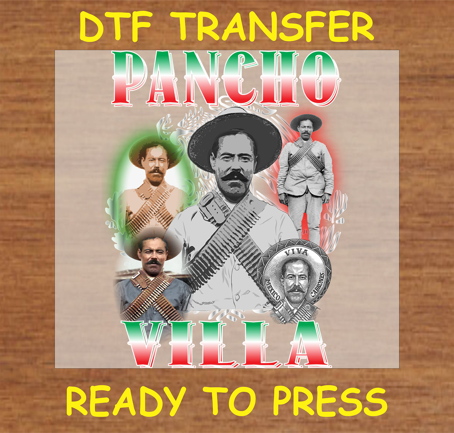 "DTF Transfer featuring vibrant colors and iconic imagery of a historical revolutionary leader."