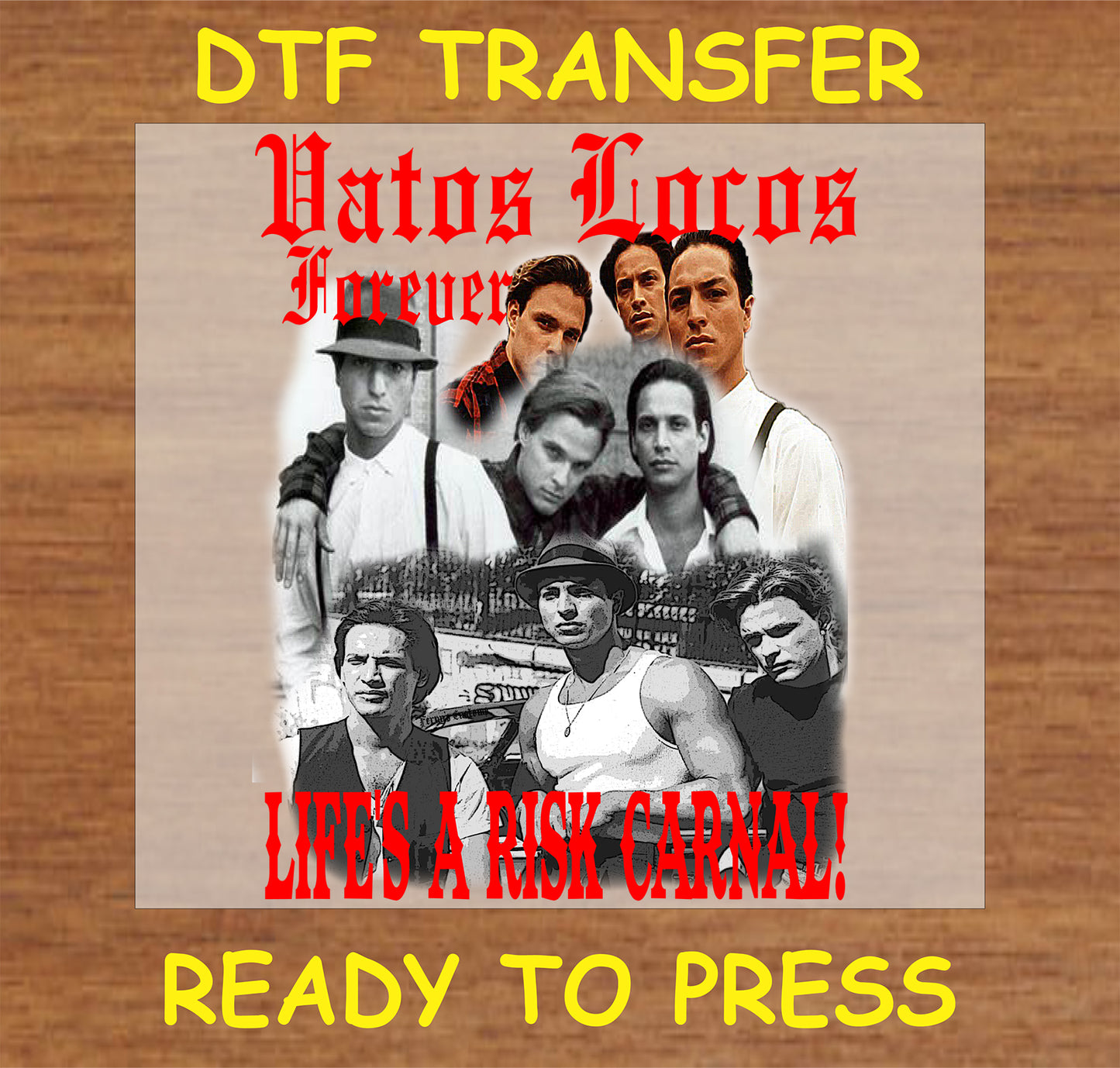 "DTF transfer design featuring iconic imagery of the revolutionary figure."