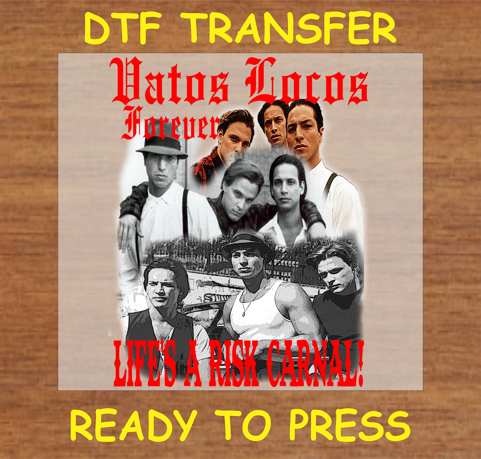 "DTF transfer design featuring iconic imagery of the revolutionary figure."