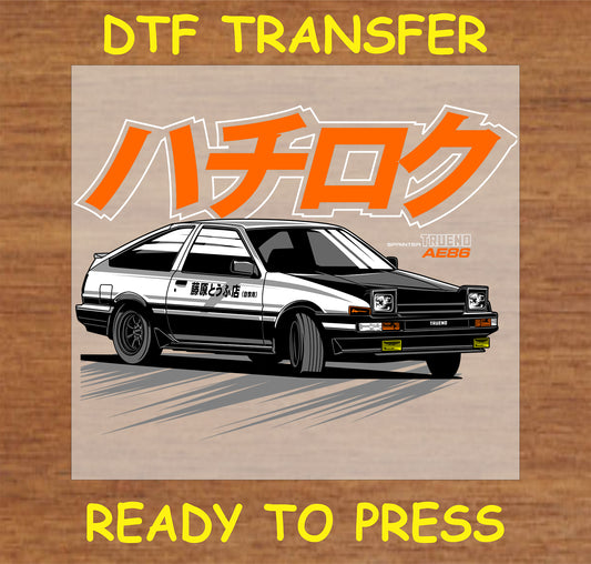 "DTF Transfer featuring a classic black and white car design"