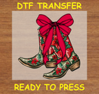 Western Cowboy Boots Bow Christmas Dtf Transfer - Ready To Press C156